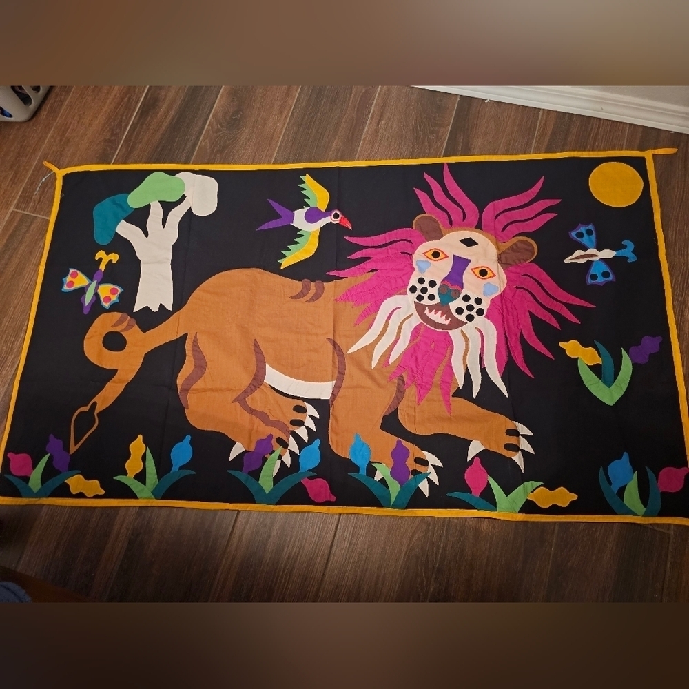 VINTAGE HAND SEWN STITCHED THROW 56.5" X 32.25" BEAUTIFUL VIBRANT Blanket